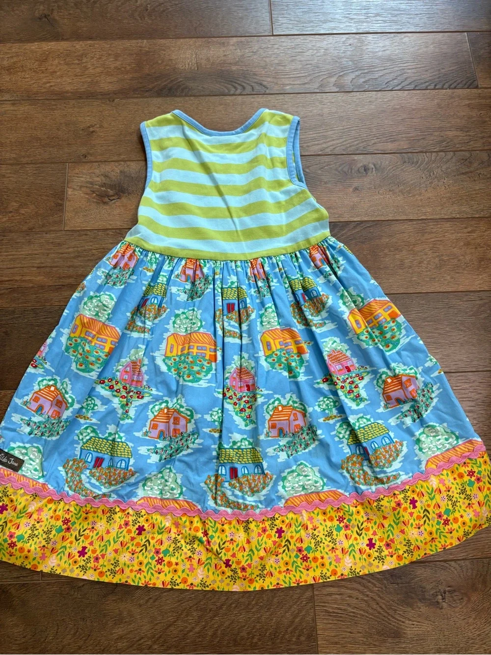 Matilda Jane Blue, Yellow & Green Patchwork Village Dress size 6